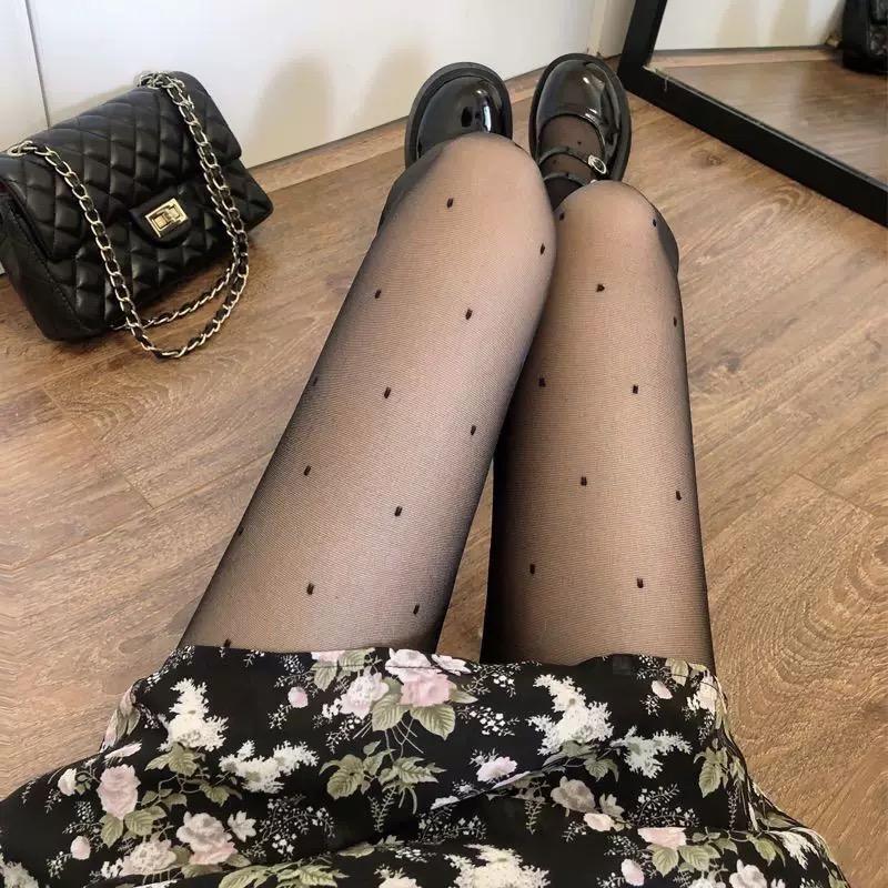

City Club Party Dot Printed Tights Transparent Sexy Women Pantyhose Breathable Anti Stripping Silk Red Bow Lipes Thin Stockings One Size