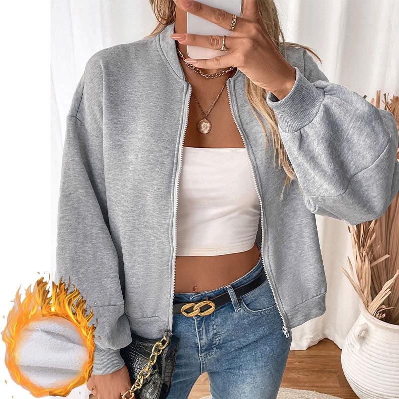 

2026 Autumn Winter Solid Zipper Fleece Jacket Women Loose Temperament Casual Velvet Y2k Top Short Coats Women s Baseball Jackets S