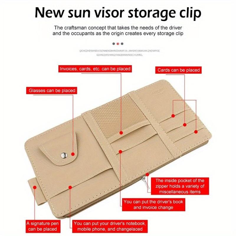 Multifunctional Faux Leather Car Organizer with Sun Visor, Card Holder, Driver'S License Storage Box, Document Storage