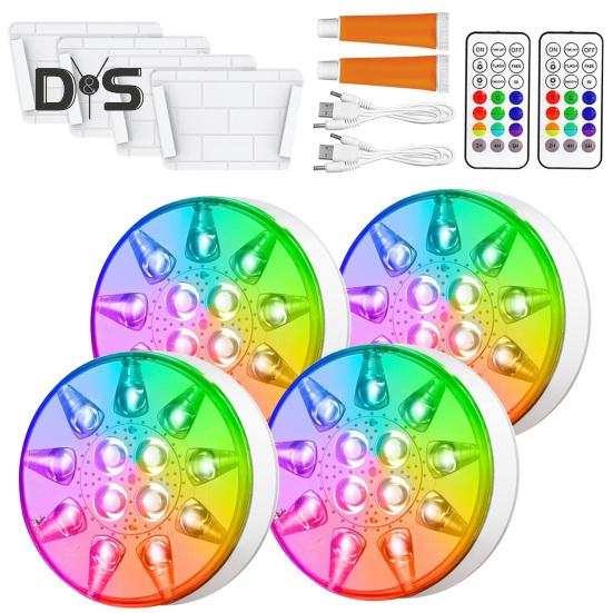 LED Pool Lights Set with Timer Function Remote Control IP68 Waterproof 16 Colors 3 Modes Rechargeable Underwater Pool Lights