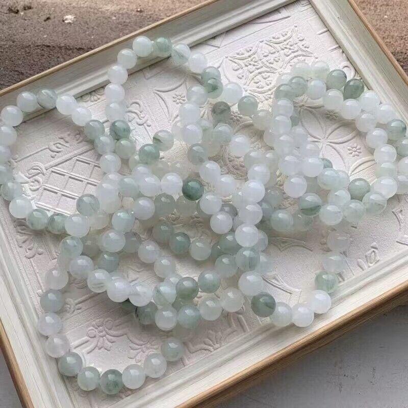 Tianshan Jadeite Gold Thread Women's Bracelet - White Jade Beads with Floating Flower Design