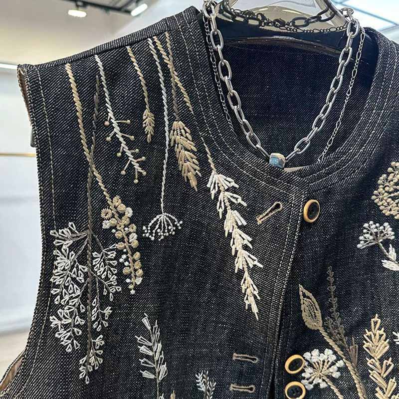 Weste Denim Damen Sommer Baumwollweste Übergröße Einfarbig Übergröße Lässig Ärmelloser Mantel Knöpfe Weste