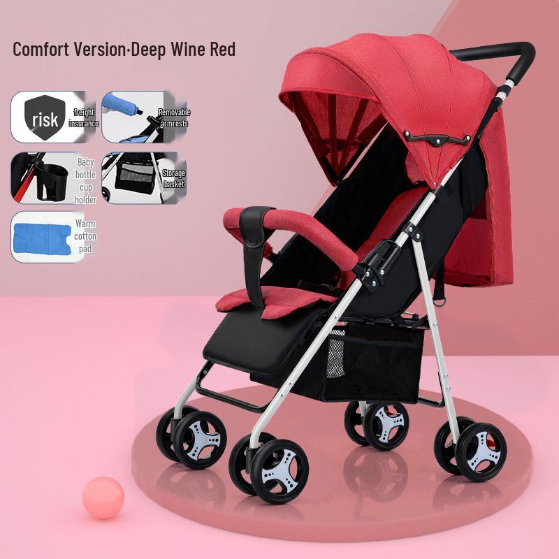 Lightweight Foldable Stroller: Sit or Lie Position, Four-Wheel Design, One-Key Fold for Kids and Babies.