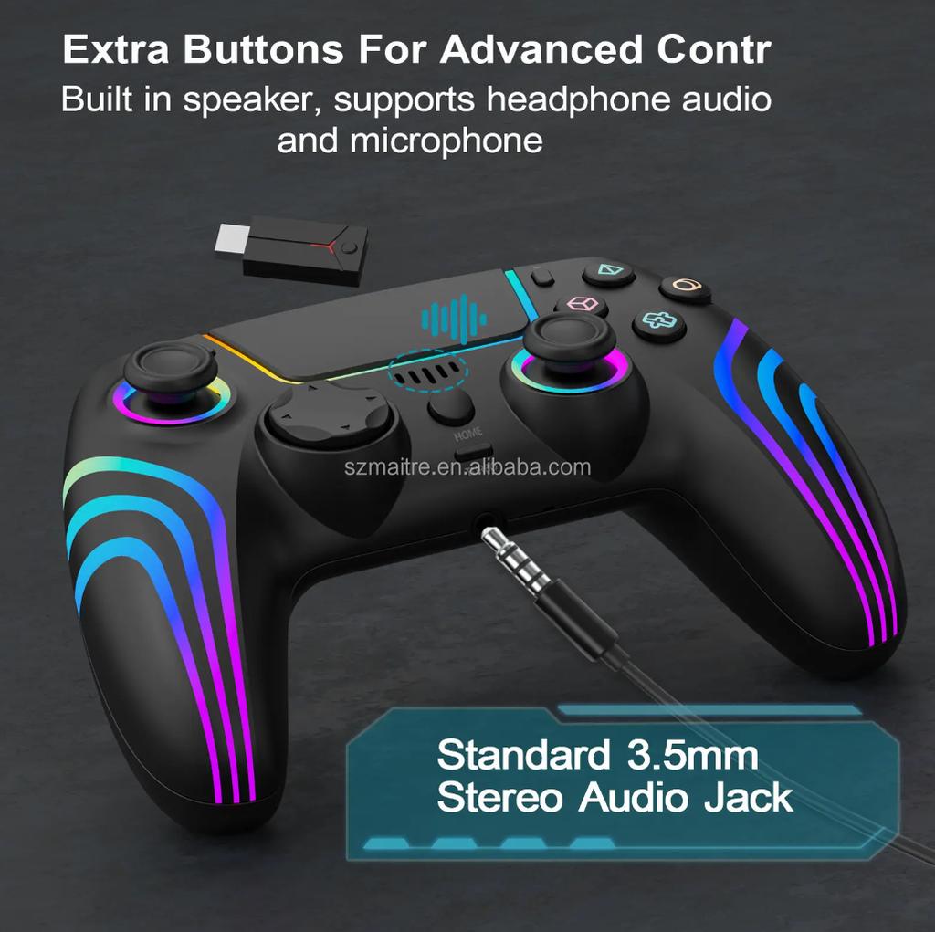 Kabelloser Game Controller Dynamische RGB-Beleuchtung Kabellos 2.4GHz Sechs-Achsen-Gyroskop Touch-Tasten für PS5/PS4/PS3/Switch Spiel-Spieler