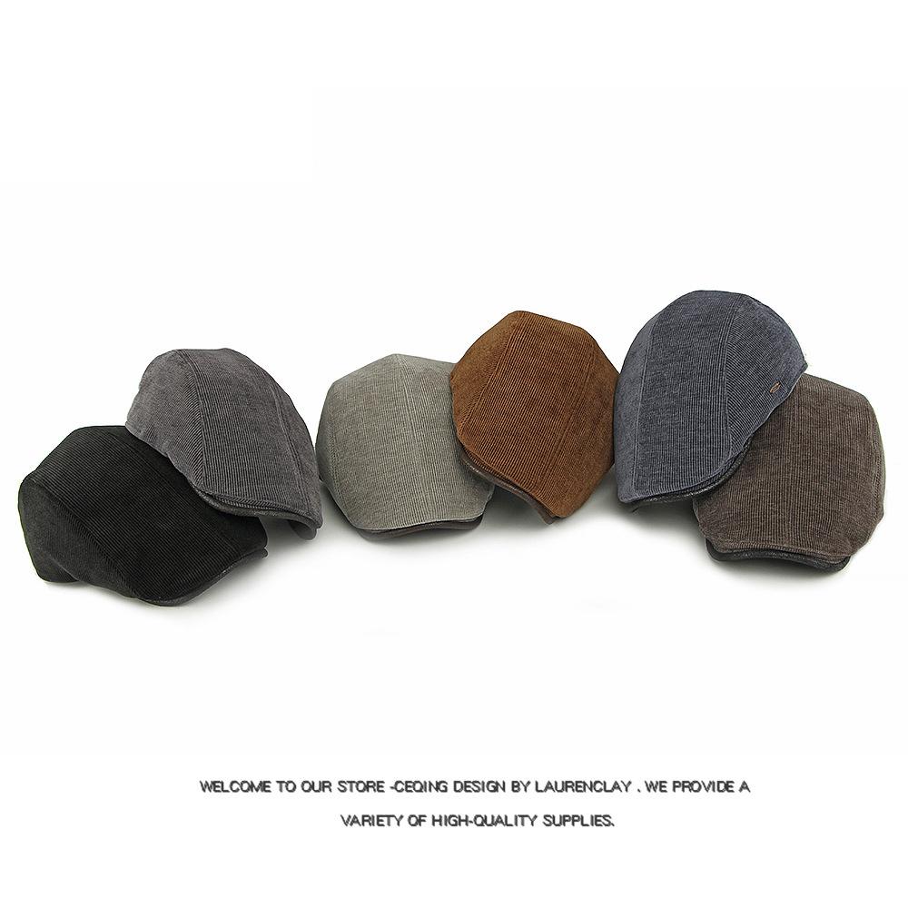 Autumn Winter Velvet Thick Warm Cap Men's Corduroy Beret British Retro Forward Cap Painter Cap