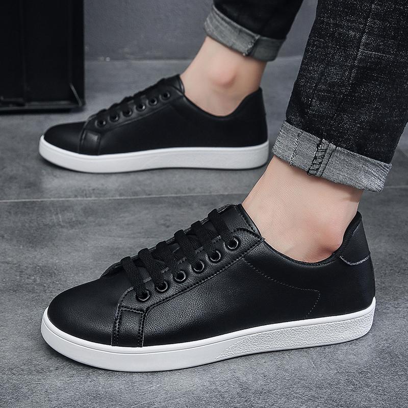 Sapatos Brancos da Moda Masculinos Casuais Sapatos de Couro PU Tênis Masculinos Sapatos Cool Street para Meninos Marca Calçados Masculinos Outono Sapato Esportivo Plano