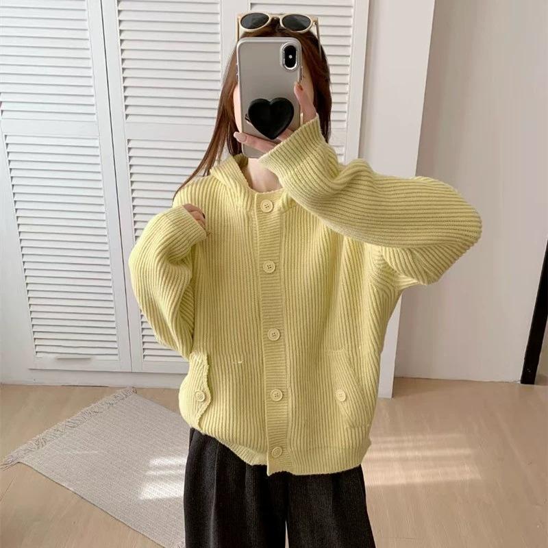 Autumn and winter new simple fashion knitted cardigan top women's loose lazy style soft waxy versatile sweater jacket