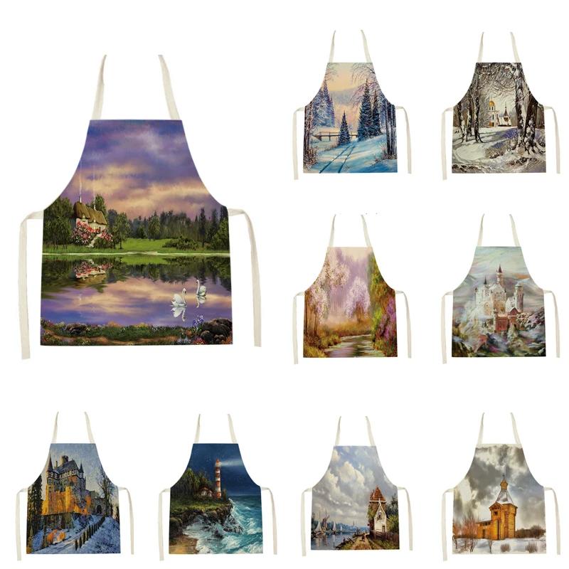 Kitchen Apron for Women Mountain Forest Scenery Adult Kids Cooking Apron Household Cleaning Supplies Pinafore Sleeveless Aprons