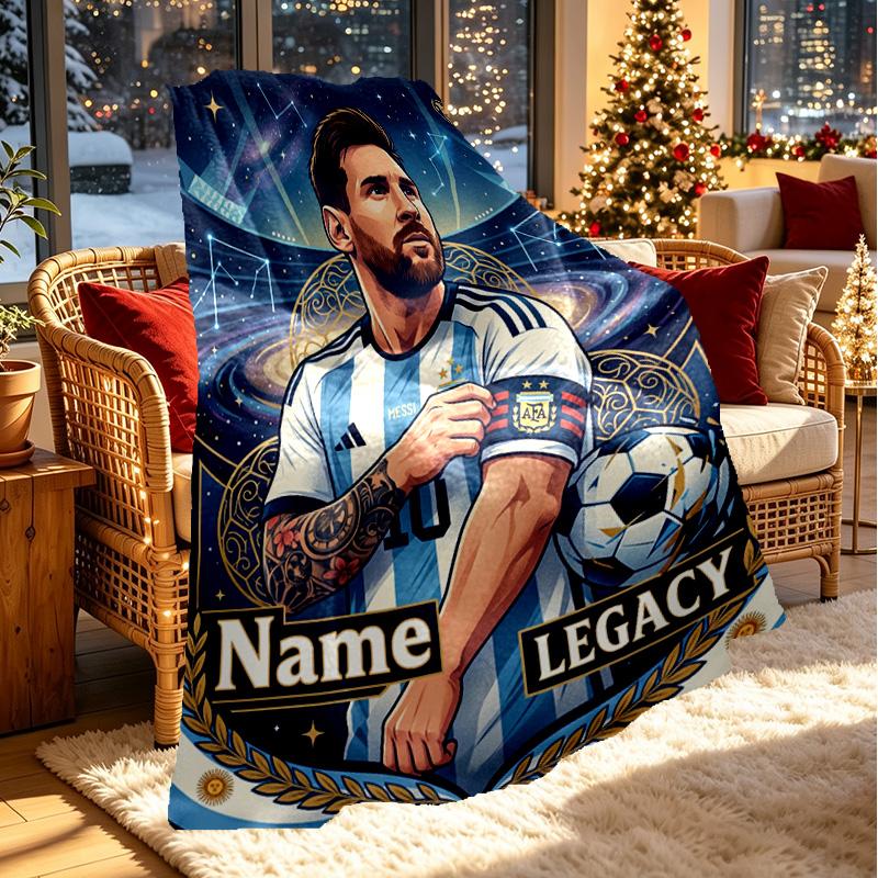 Custom Name Personalized Leo Messi Print Blanket, Home Decor, Bedroom, Sofa, Camping, Couch, Gifts for Birthday Christmas