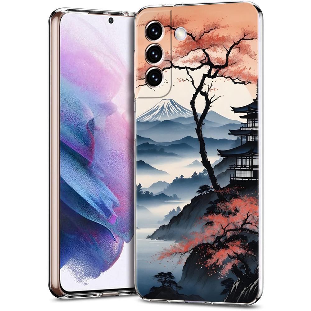 Phone Case For Samsung Galaxy S24 Ultra S23 FE S22 S20 S21 5G S10 S9 Plus S10E S8 Clear Ink and wash landscape painting Cover