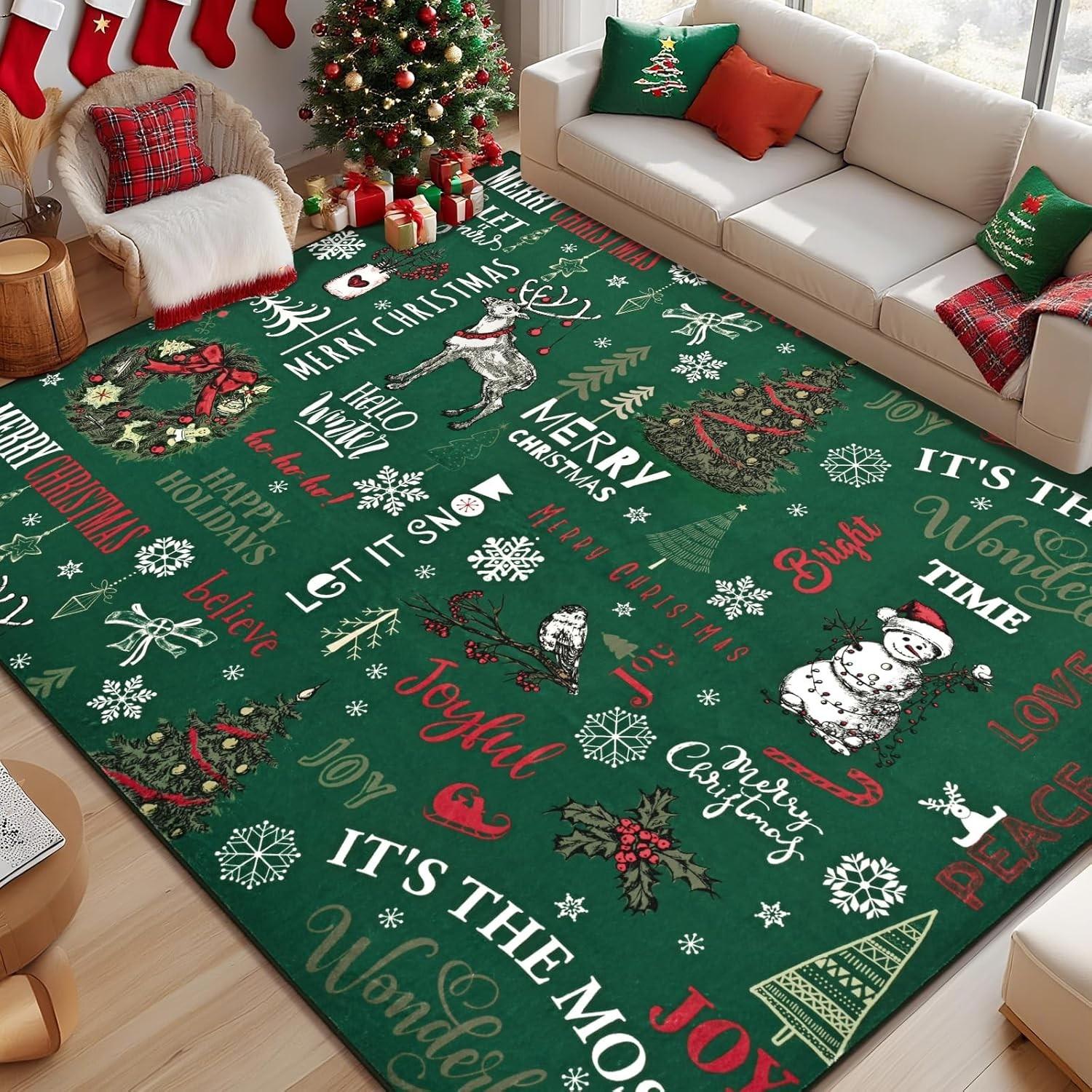

Christmas Rugs for Living Room Area Rug Snowflake Christmas Tree Washable Rug for Bedroom Non Slip Plaid Rugs Xmas Carpet 40x60cm
