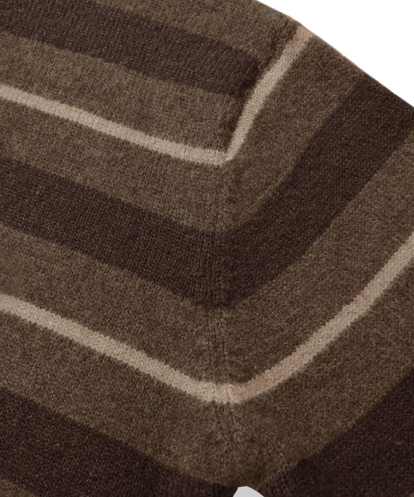 TRILLION Washable Hairy Striped Button Cardigan Knit_Brown