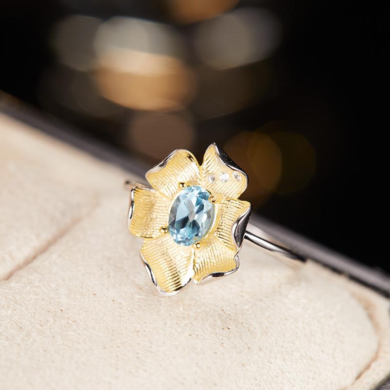 S925 Sterling Silver Necklace with Natural Color Treasures, Designed with Female Flowers, Necklace, Bracelet, Ring, Earrings