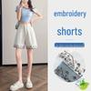 Chinese Embroidery Wide-Leg Denim Shorts: Women's High-Waisted Casual Summer 2026