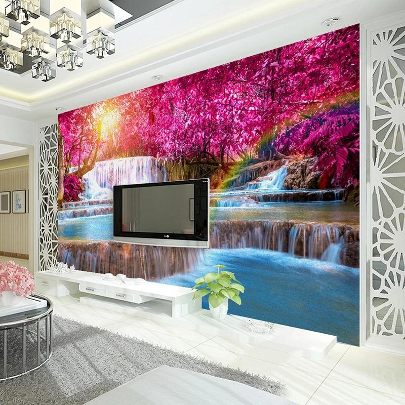 Beautiful Forest 3d Wallpaper Waterfall Nature Landscape Photo Wall Murals Living Room Bedroom Backdrop Home Decor Mural
