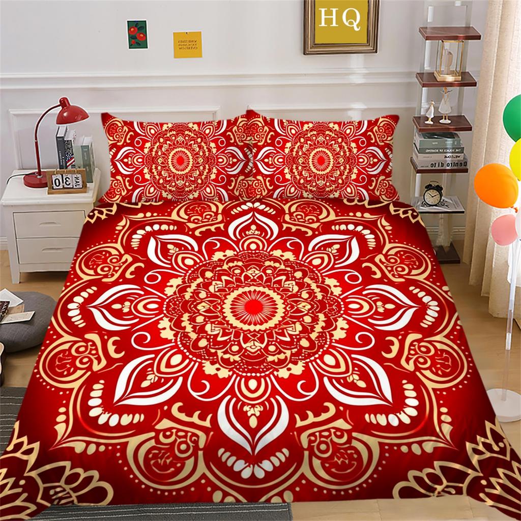 Set de lenjerie de pat cu temă indiană 3D Husă de pilotă cu flori cacheteil Față de pernă 2/3 US/UK/EU/AU Husă de pilota decorativă moale, cu uscare rapidă, dimensiune completă