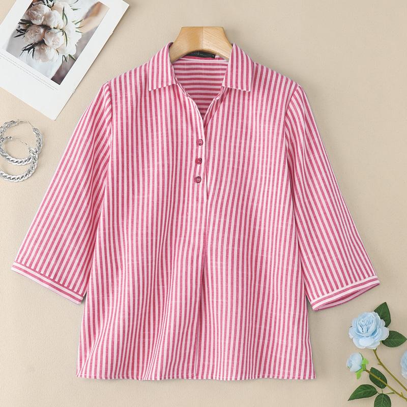 

ZANZEA Женская повседневная блузка в полоску с отложным воротником и рукавом 3/4 свободного кроя 4XL темно-розовый