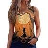 Women's Sleeveless V-Neck Halloween Print Tank Top for Casual Wear