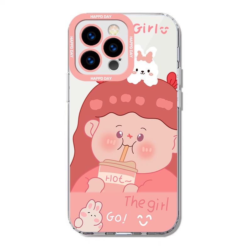 Apple 15 Pro Bunny Fat Girl Mini Milchtee 8/7/11/12/14 Rundumschutz Transparent Sturzsichere Hülle.