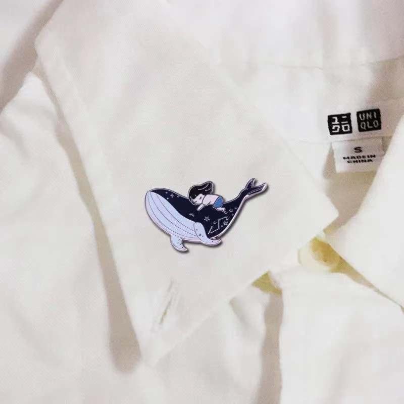 Alloy Couples Lapel Pin Whale and Girl Shaped Punk Romantic Goth Halloween Enamel Badges Brooches Pins for Backpacks