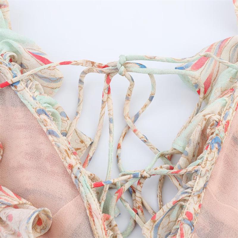 Summer Ethnic Floral Ruffle Spaghetti Strap Dress