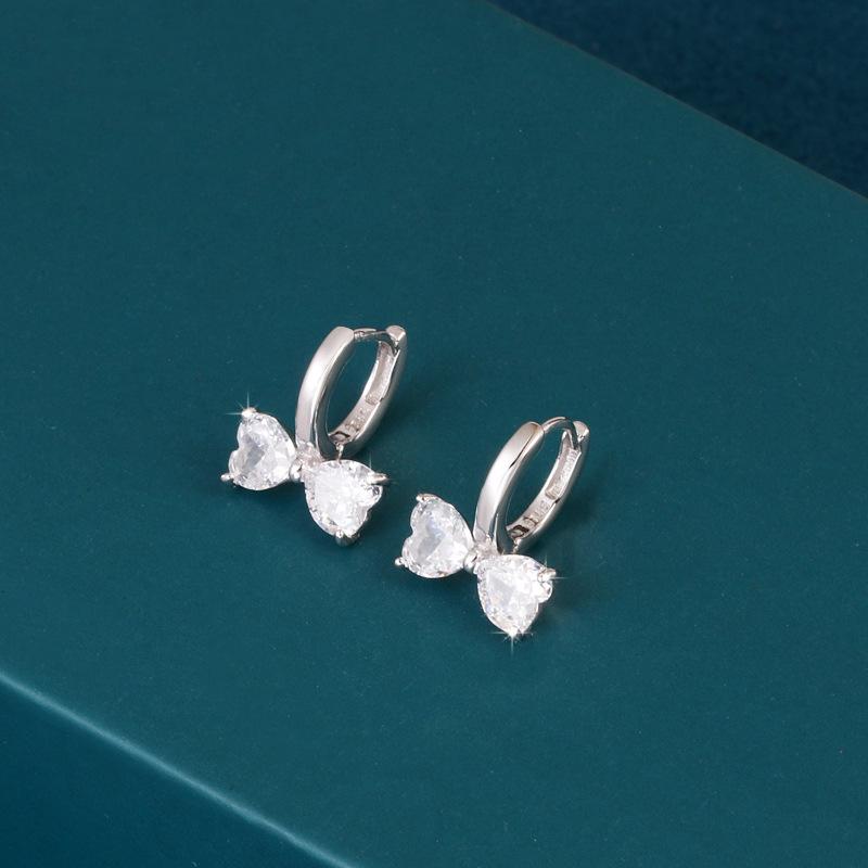S925 Sterling Silver Bow Zirconia Earrings - Elegant Korean Style for Women