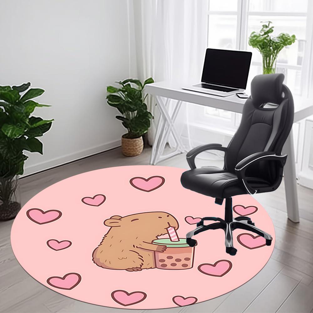 1PC Capybara Office Round Area Rug, Indoor Mat Suitable For Office, Under Office Chairs Bedroom Living Room Home Decor, Room Deco 005