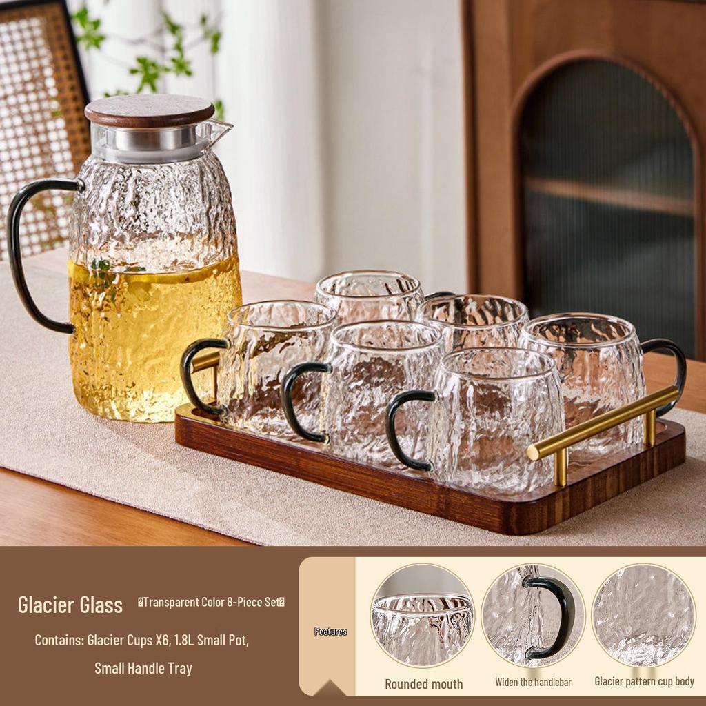 Luxury Glacier Glass Pitcher & Cup Set for Living Room - Elegant Cold Water Drinkware