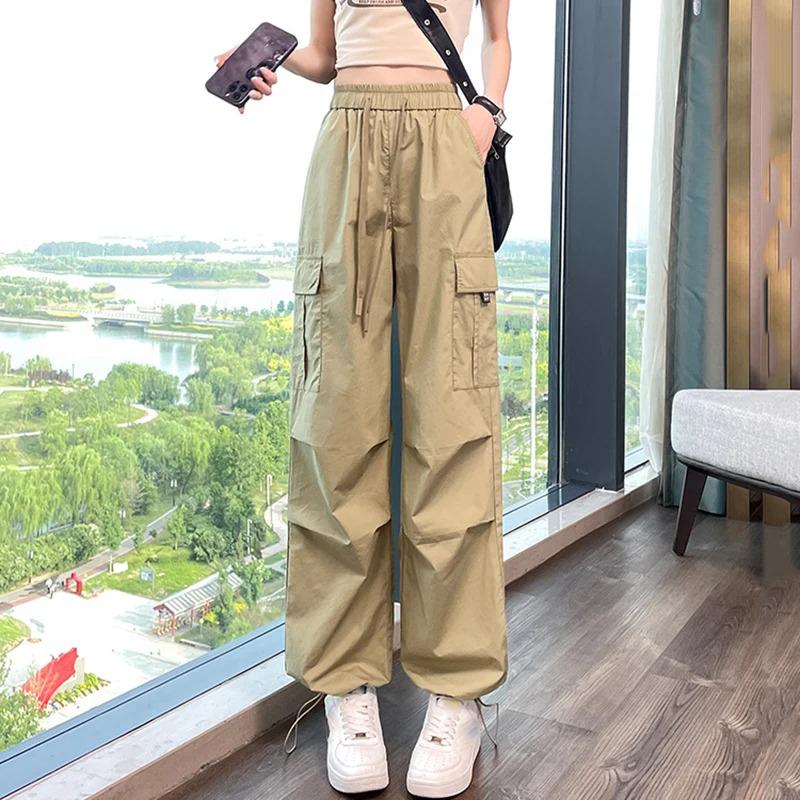 Fashion Women Joggers Pants Casual Chic Straight Cargo Pants Elastic High Waist Streetwear Slim Trousers Summer Thin