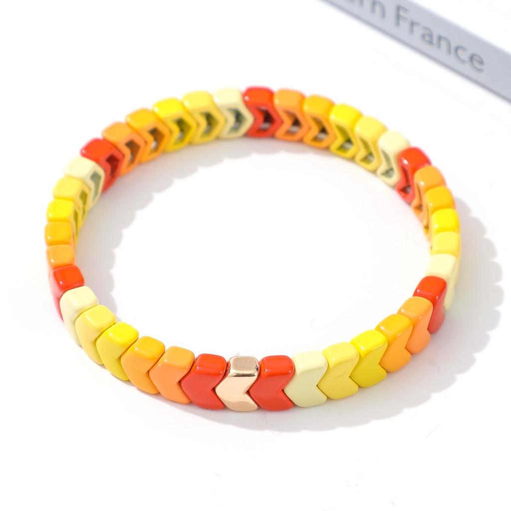 Trendy Gradient Rainbow Enamel Bracelet with Geometric Arrow Design for Women