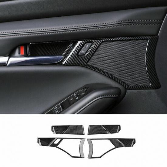 Carbon Fiber 4X Inner Door Handle Bowl Cover Trim For Mazda 3 Axela 2020-2023