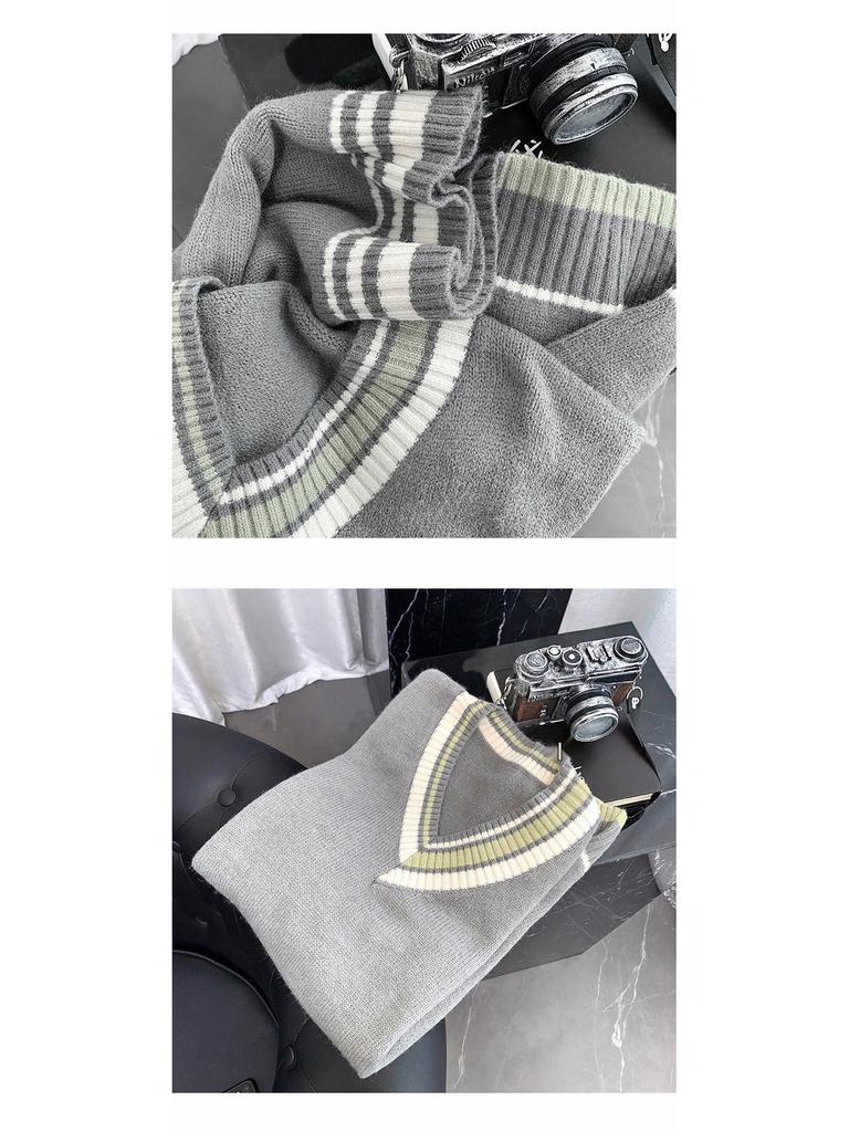 Men's Knitted V-Neck Sweater Vest - Korean Style, Spring/Autumn, Loose Fit