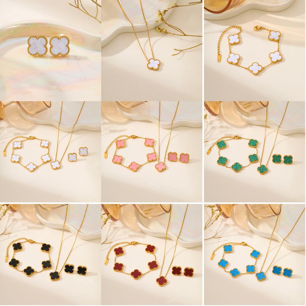 Gorąca Sprzedaż Naszyjnik Bransoletka Kolczyki Kwiat Koniczyny Trzyczęściowy Zestaw dla Kobiet