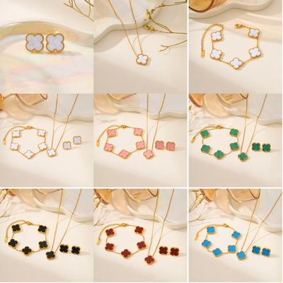 Hot Selling Four-leaf Flower Necklace Bracelet Earrings Three-piece Set for Women