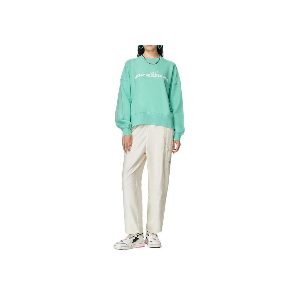 Li-Ning Badfive Series Printed Round Neck Pullover Sweatshirt Women Tops Green AWDS662-2