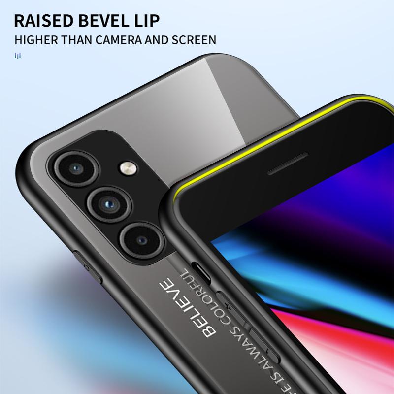 For Samsung Galaxy A25 A 25 5G deksel Gradient Aurora herdet glass myk ramme bakdeksel Telefonveske