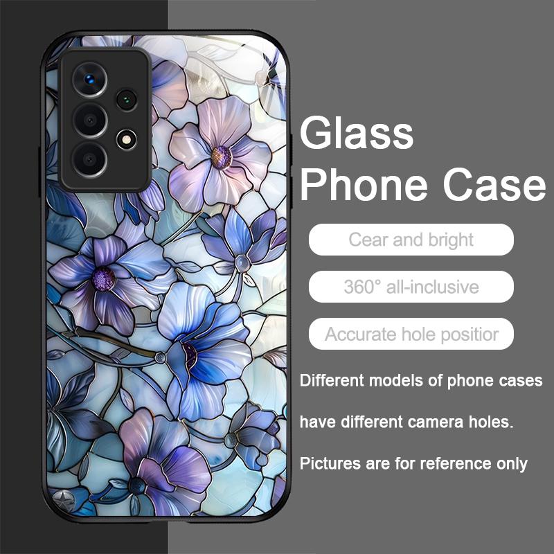 Luxury Flower Marble Texture Tempered Glass Phone Case for Huawei Honor 200 100 90 Mate 50 40 Pro Nova 12 11 SE P30 P40 5G Cover
