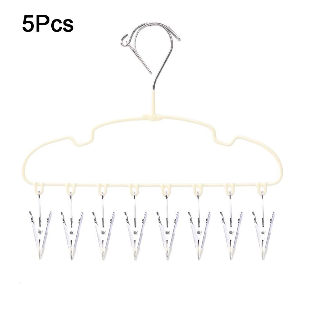 5Pcs Non-slip Clothes Hanger with 8 Clips Stainless Steel Sock Hangers  Closet Storage