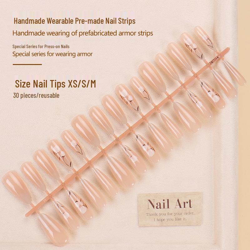 

Cat Eye Nude Gradient Summer Flower Bud Wearable False Nails Glue Style