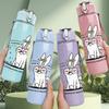 1PC Rabbit Tea Time Cartoon 750ml Color Plastic Sports Water Bottle Leakproof Flip Straw Lid Suitable for Sports Office Home Use