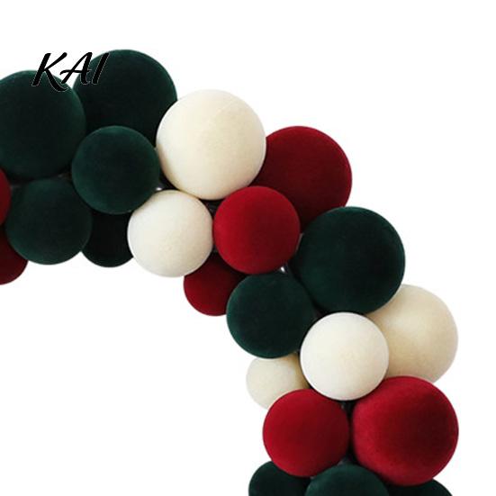 Elegant Christmas Atmosphere Prop Pom Wreath for Front Door, Red Green White Velvet Flocking Hanging Holiday Party, Porch, Wall, Home Decor Soft Touch