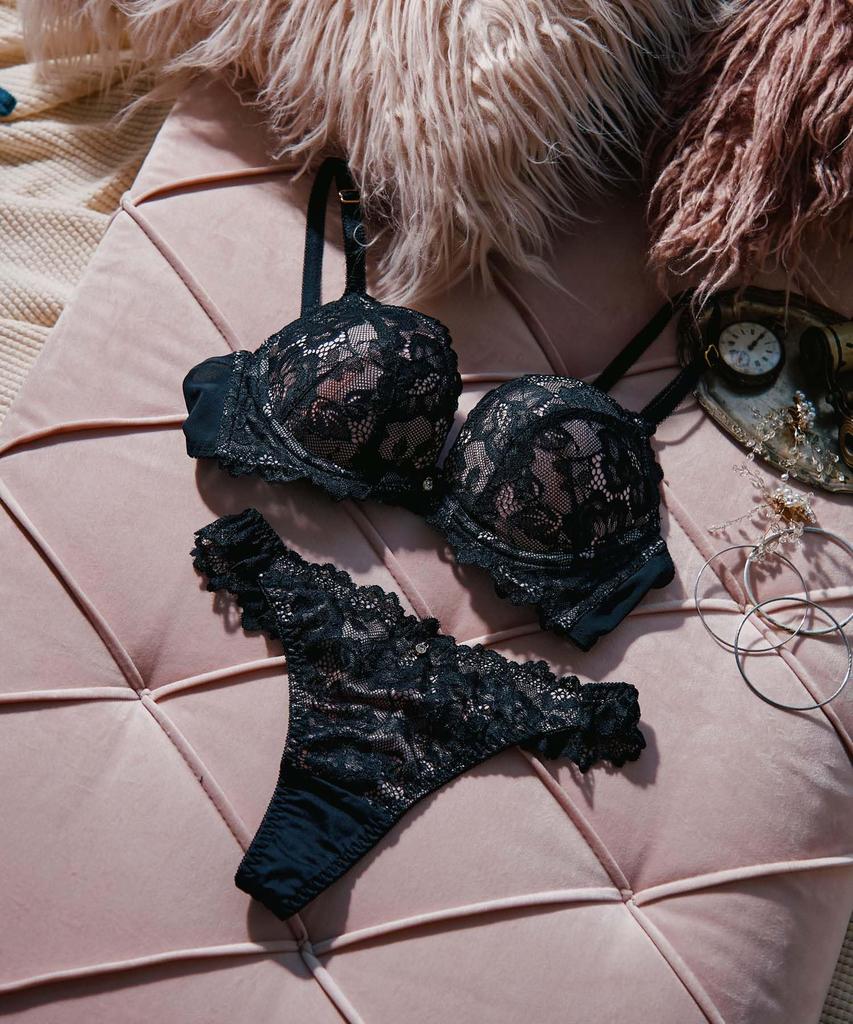 Nozari Bra Series Easy Stretch Lace Bra Black x Pink [Fit Fit] (Single Item) Women's, 57-34-24-1543,