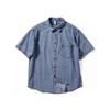 Men's Denim Shirt, Short-Sleeved, Loose Fit, Thin Style, Summer Cool Trendy Retro Five-Quarter Sleeve Pure Cotton Breathable Work Shirt