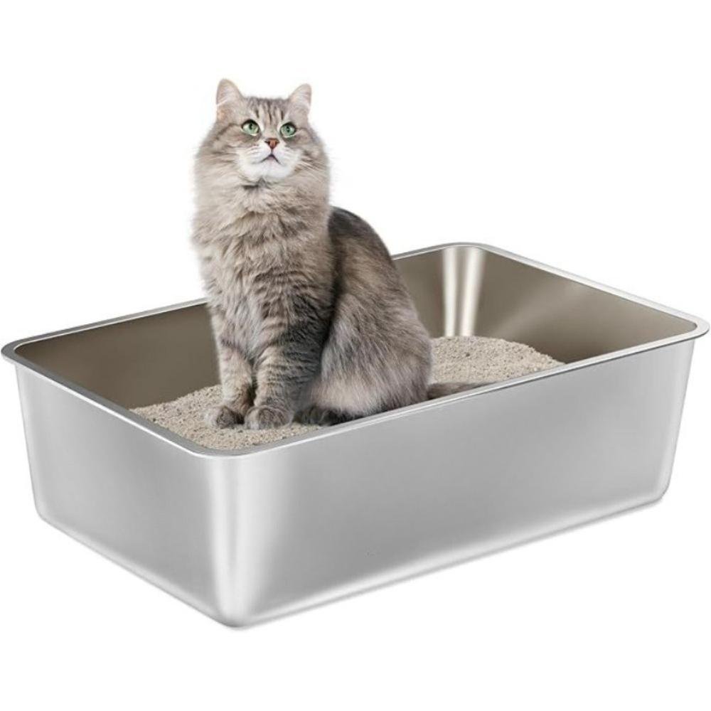 

70cm Stainless Steel Cat Litter Box Extra Large Sandbox for Cat Thickened Cats Toilet Easy Clean Pet Products Supplies 70x50x15cm