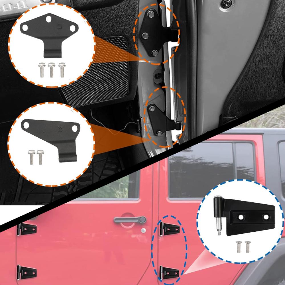 55395386AB 4 Door Hinge Assembly Kits Replace 55395387AB 55395385AC 55395384AC For 2007-2018 Jeep JK Wrangler Inside and Outside