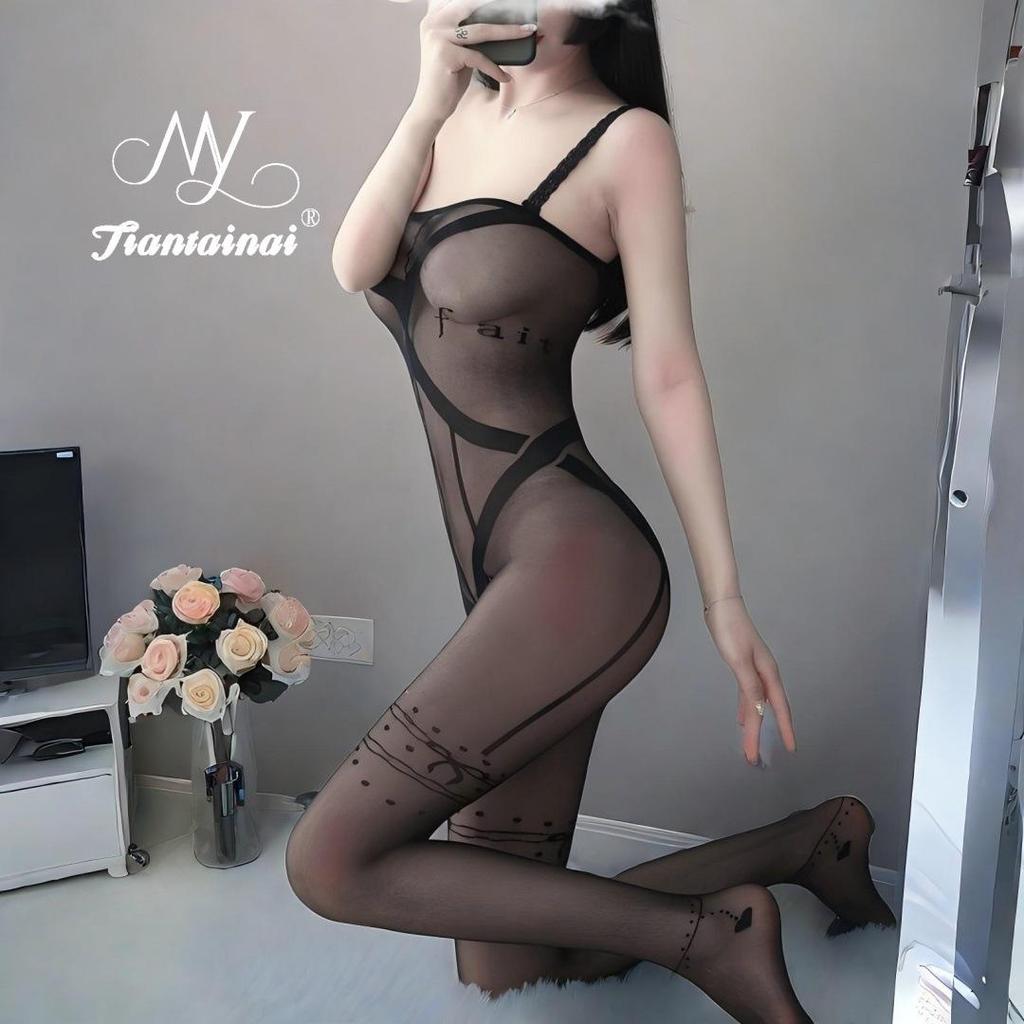 Tearable See-Through Lingerie Set: Tempting Stockings Bodysuit
