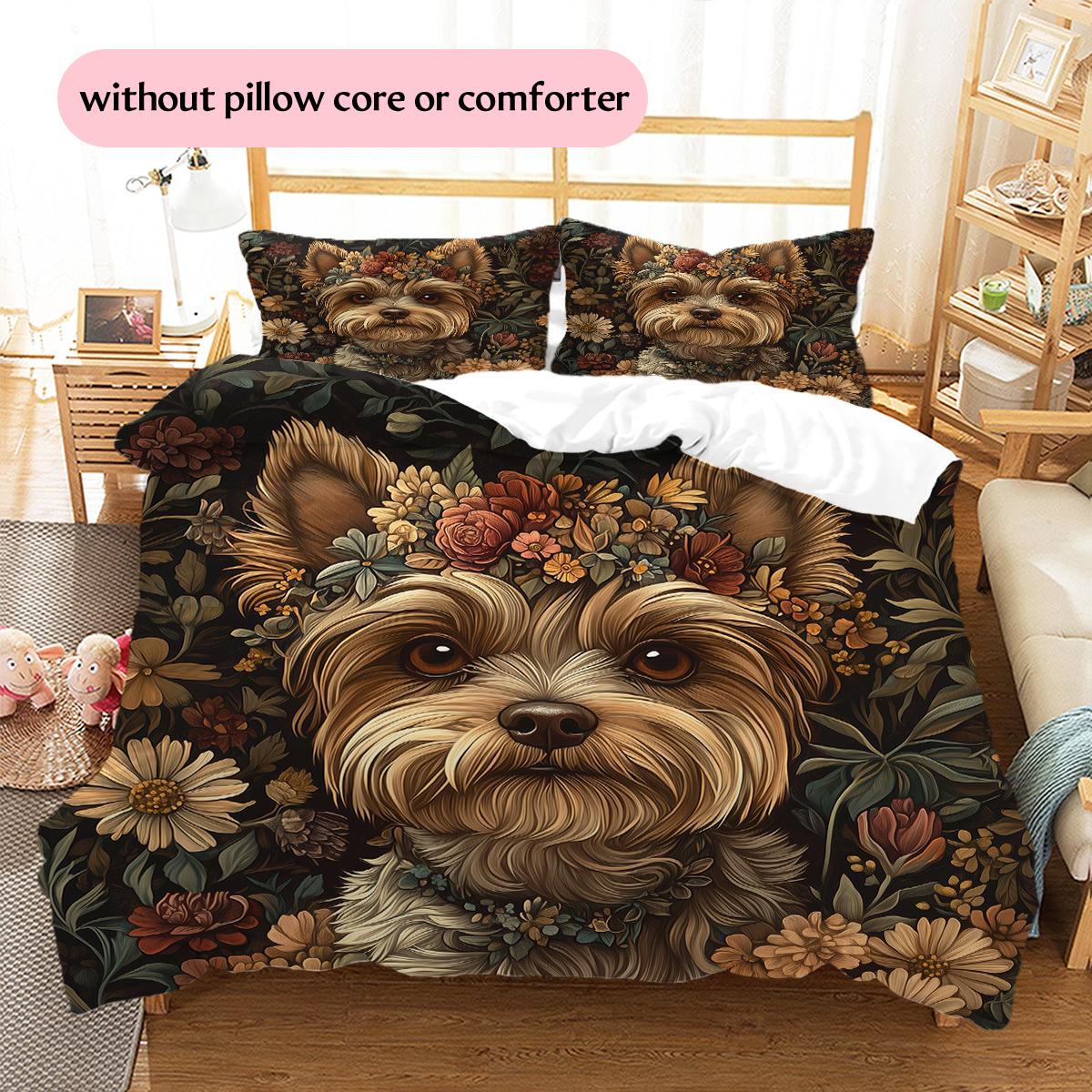 Vintage Yorkshire Terrier Pattern Bedding Home Decoration Birthday Gift (1 * duvet cover + 2 * pillowcase, without core) 135x200cm
