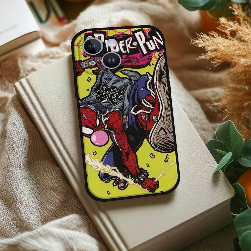 S-Spiderman Punk Style Phone Case For IPhone 1716 15 14 13 Pro Max 11 12 Mini X Xs XR Black Silicone Cover