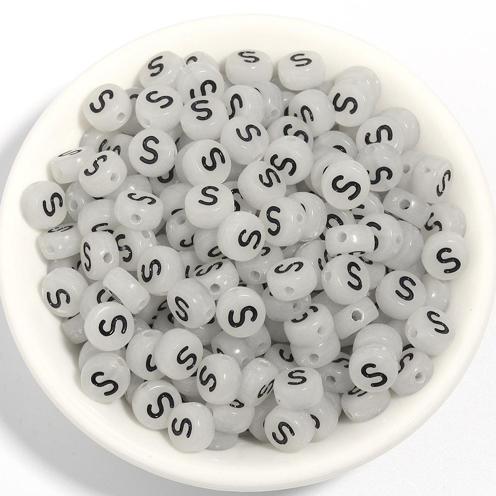 100pcs 7mm Acrylic Luminous Beads Flat Round Alphabet Loose Spacer Beads For Jewelry Making DIY Bracelets Necklace Accessories