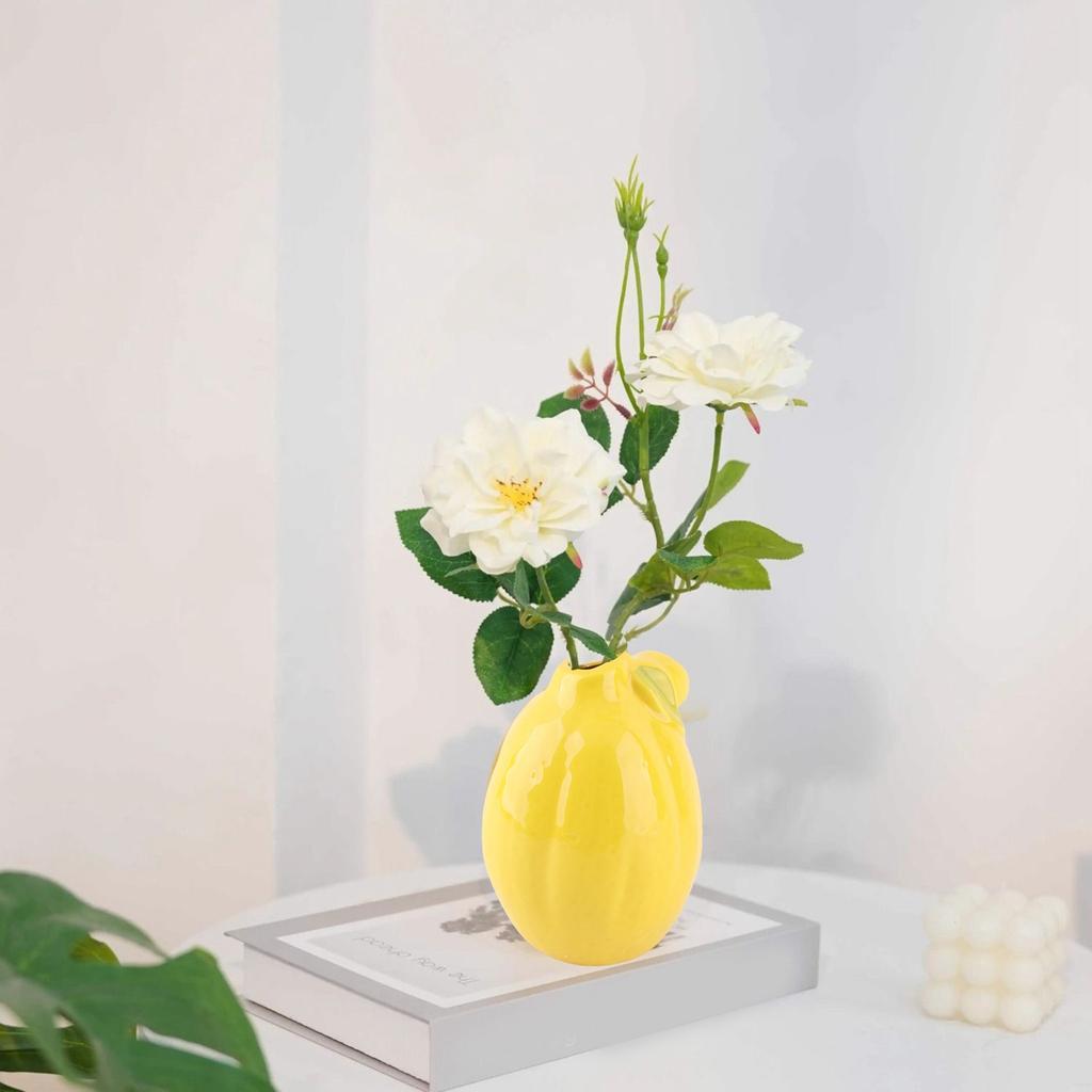 Lemon Shape Vase Yellow Unique Ceramic Decorative Fruit Shaped Flower Arrangement Vase for Home Desktop Decor